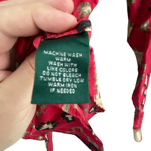 Lauren Ralph Lauren Western Aztec Printed Button-Down Shirt PM Red Tan Cotton - Picture 5 of 9